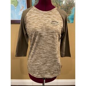 Indian Motorcycle Khaki Tee 3/4 Sleeve Shirt Small